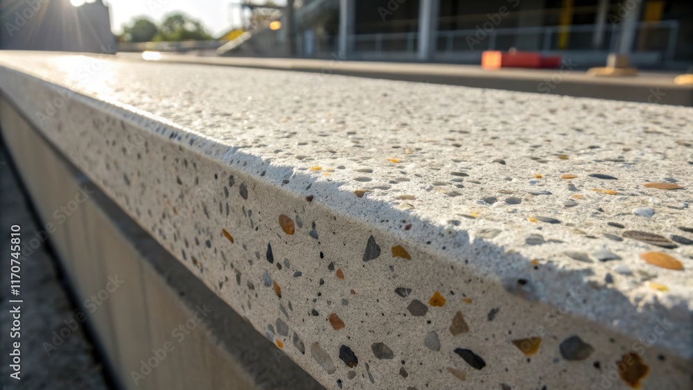 Aufkleber A closeup of a precast concrete beams surface showcasing the unique speckled appearance due to its aggregate composition. The subtle variations in color and texture provide a