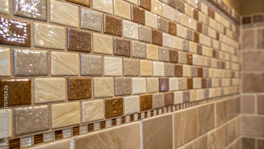 Poster a closeup of a shower wall showcases a rich mosaic of ceramic tiles interspersed with perfectly spac