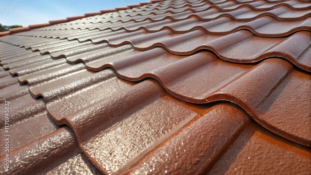 Poster a closeup of a single prepainted roof tile showcasing intricate detailing of its surface texture. th