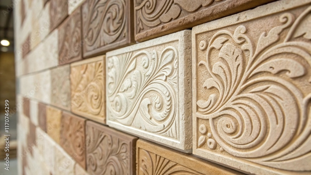 Poster A closeup of plaster wall panels with an artisanal finish showcasing a mix of earthy tones and delicate textures. The surface features soft ridges and swirls inviting viewers to