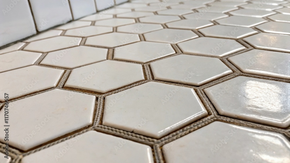 Poster A closeup of the grout lines between hexagonal tiles accentuating the meticulous craftsmanship involved in the renovation. The contrast between the grout and the tiles showcases