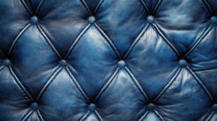 Fototapeta premium Rich blue leather texture with intricate diamond patterns and buttons creates an elegant backdrop for modern decor elements. Generative AI