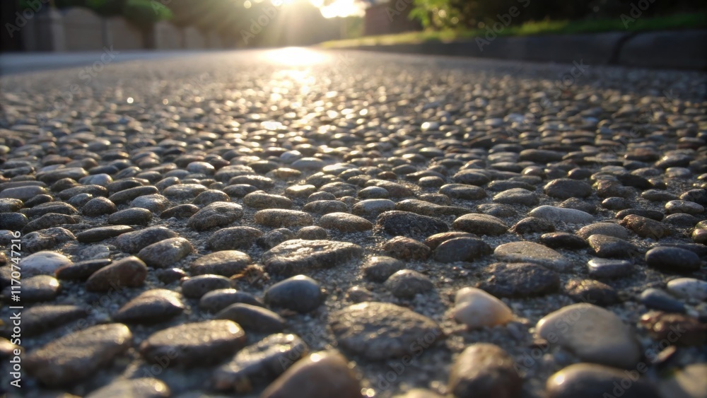 Poster A closeup reveals the texture of the driveways surface emphasizing the smooth yet varied shapes of the aggregate stones. Sunlight dances across the pebbles casting delicate shadows