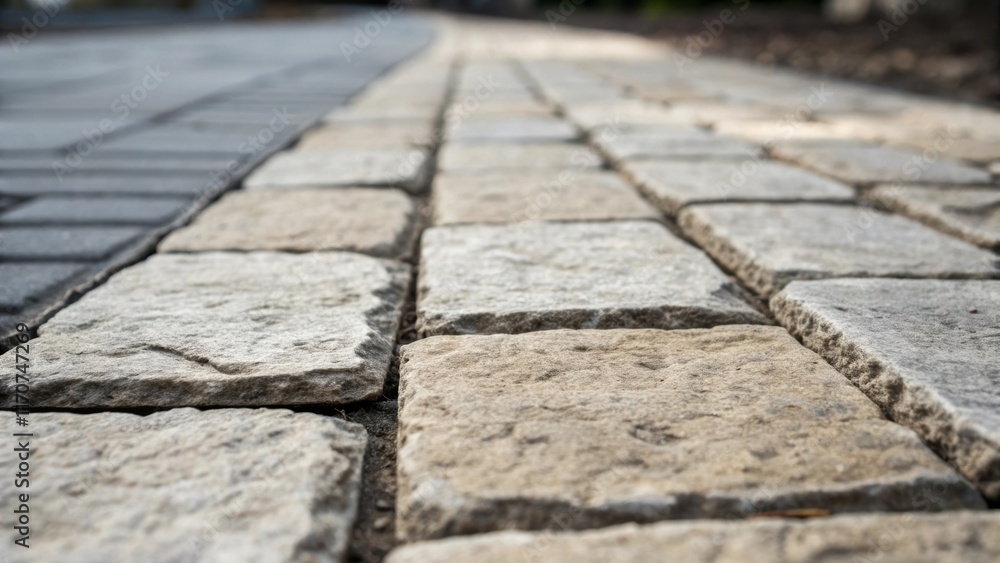 Aufkleber A closeup shot focusing on a single stone paver revealing its rough irregular edges that add character juxtaposed with the neat alignment and uniform spacing that ties together the