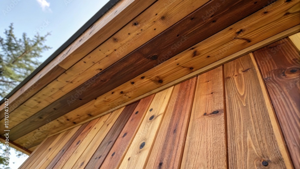 Poster a closeup shot of the natural knots and imperfections found in a wooden soffit board reflecting the 