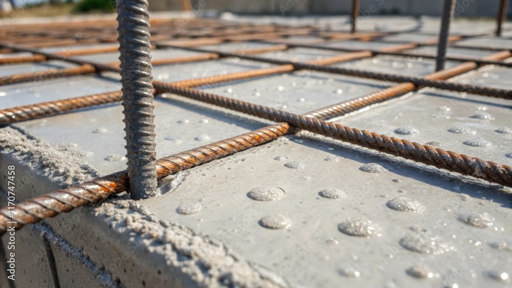 Aufkleber A closeup snap of the concrete slowly settling around the rebar revealing the unique surface patterns formed as the two materials interact. Tiny air bubbles escape to the surface