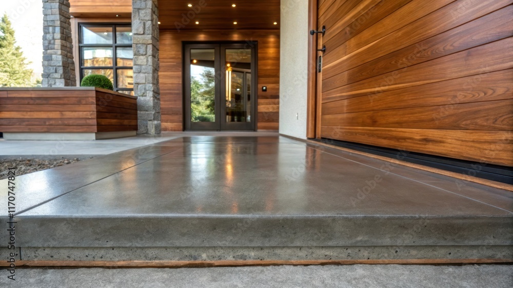 Poster a closeup view showcases the seamless transition of polished concrete at the entryway where the slee
