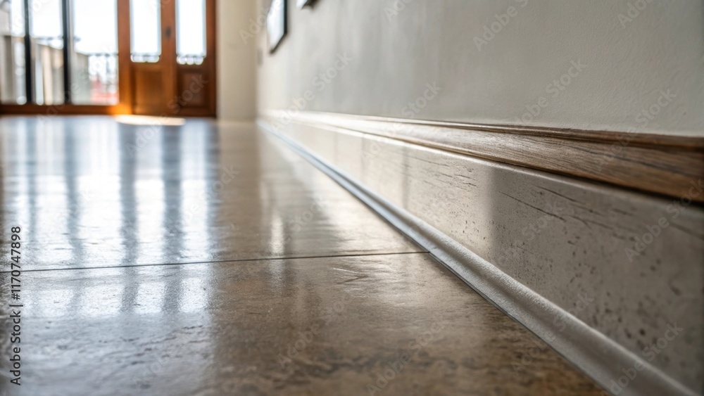 Aufkleber a closeup view of the polished edge of the newly laid concrete floor highlighting the transition fro