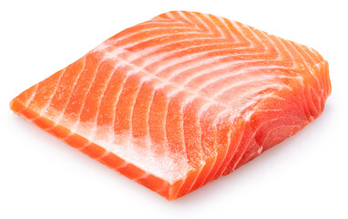 Piece of raw salmon fillet isolated on white background. File contains clipping path.