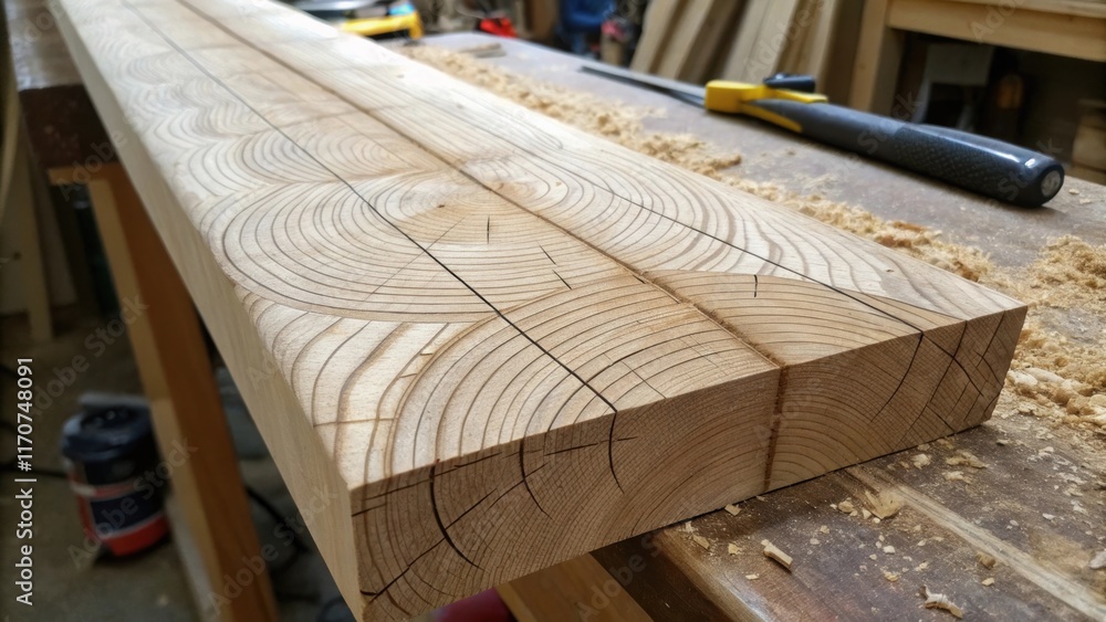 Poster A composition highlighting the crosssection of a sanded beam revealing the details of its inner structuresmooth lines from recent sanding along with darker lines where the woods