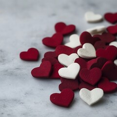 Obraz premium romantic Valentine's Day hearts and rose petals scattered on white surface