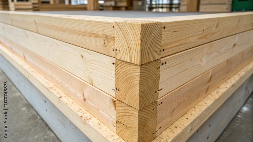 Aufkleber A detailed shot of the corner of a crosslaminated timber sheet where the layers are visibly bonded together. The craftsmanship is evident in the seams and the faint scent of fresh