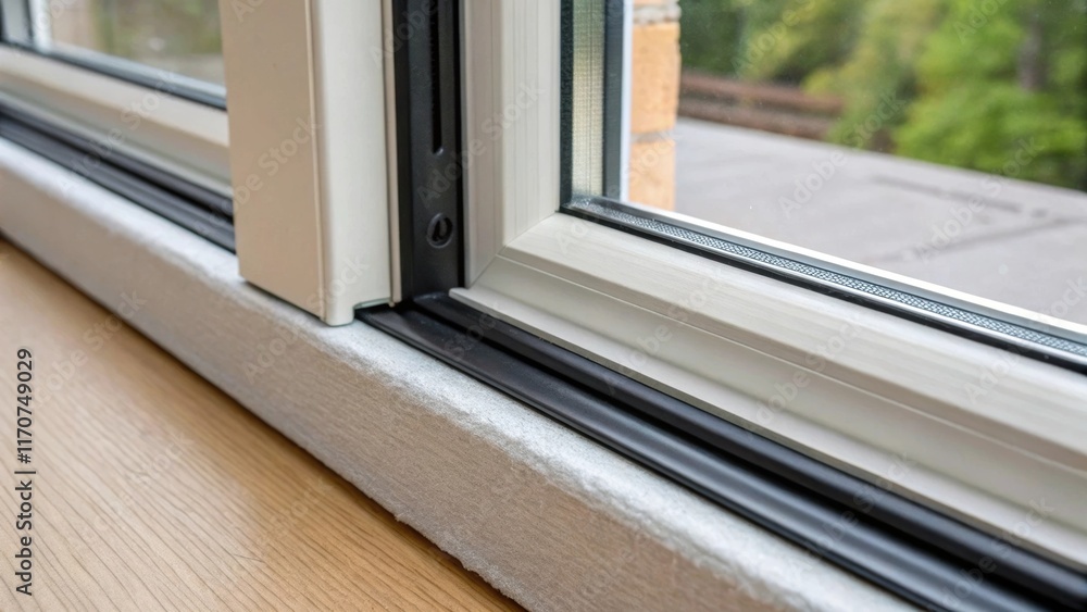 Poster A detailed view of a window section with a focus on the weatherstripping around the edges. The seamless integration of the weather seal ensures airtightness preventing drafts. The