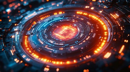 Obraz premium Futuristic Technology Core: Glowing Circuits and Energy
