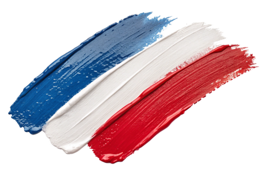 blue white and red paint brush stroke smear isolated In the colors of the French flag