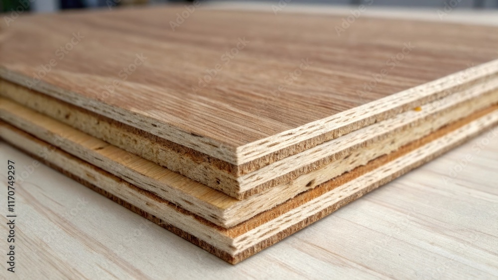 Aufkleber A detail shot showcases the end grain of a plywood sheet revealing the layers of thin veneer that form its structure. The textures vary from smooth to rough capturing the