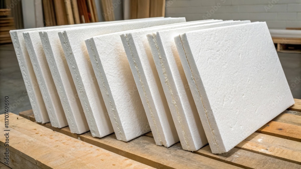 Aufkleber a dynamic shot of multiple rigid foam insulation boards leaning together creating a visual rhythm ak