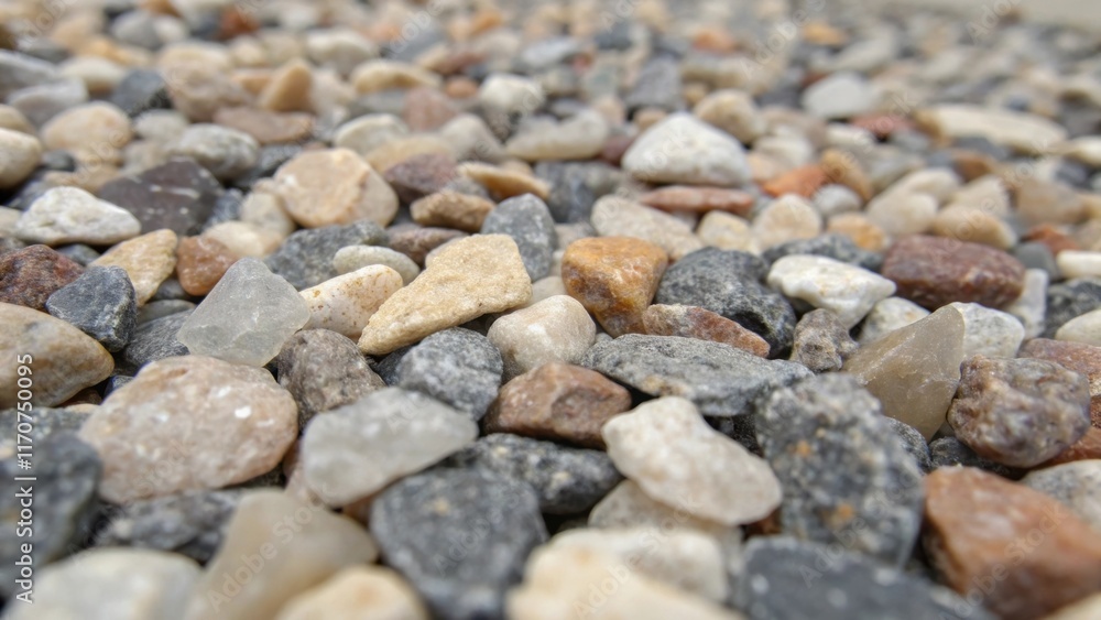 Poster A macro image capturing the varied shapes and colors of crushed stone mixed with fine dust emphasizing the play of light on the surfaces. The image reveals a harmonious blend of