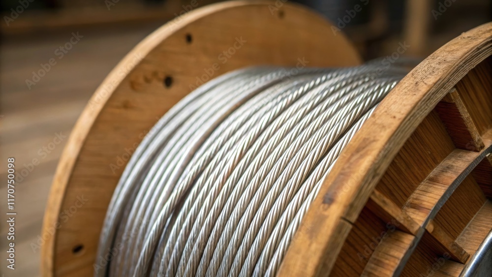 Poster A macro focus on a single intricately wire spool revealing the meticulous layering of the wire. The texture of the wood and metal components of the spool contrasts beautifully with