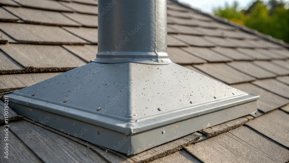 Poster A macro lens captures the intricate details of a single piece of chimney flashing showcasing its smooth surface adorned with tiny scratches and imperfections symbolizing stories of