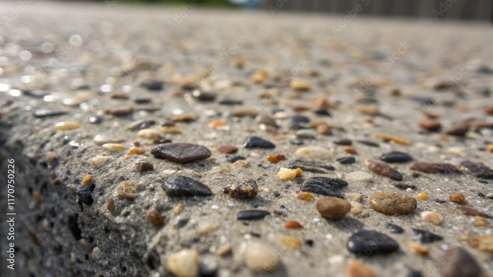 Fototapete A macro perspective capturing the fine details of the curing concrete with tiny pebbles and aggregates embedded in the mix showcasing the raw materials used. The concretes surface