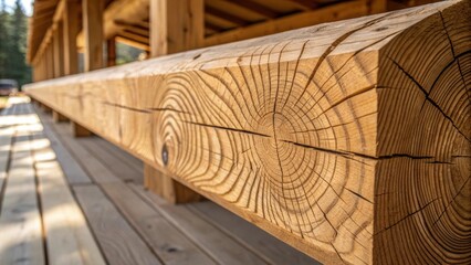 A macro image of intricate wood grain patterns on a freshly beam showcasing the natural beauty of the material. Soft shadows accentuate the grooves and knots highlighting the
