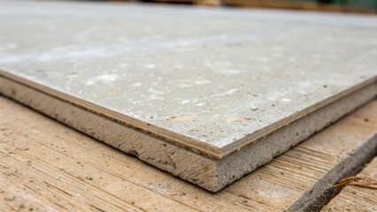 A macro perspective focusing on a section of cement backer board texture revealing the subtle grain and mottling that will form the foundation for tiling in the upcoming bathroom