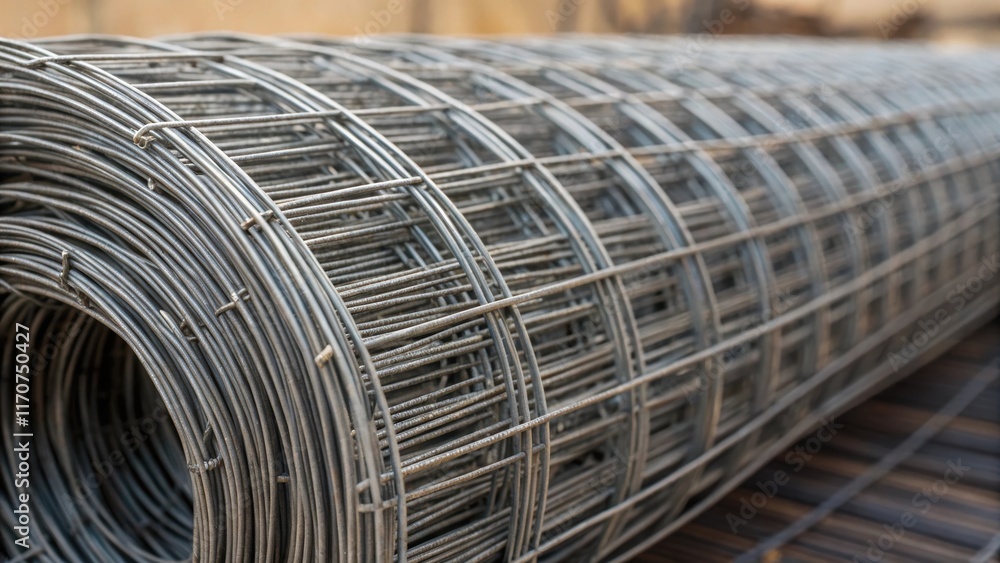 Aufkleber a macro shot captures the texture of an individual steel wire in the rolled mesh accentuating its ro