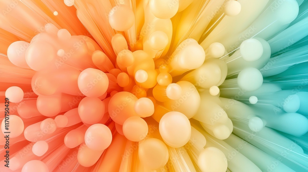 Poster vibrant abstract background with colorful bubbles and radiant patterns in gradient hues of orange, y