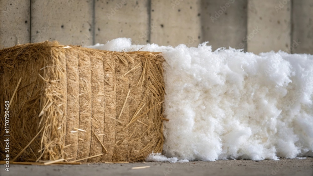 Poster A macro shot captures the intricate fibers of fiberglass insulation spilling from the torn edge of a bale creating a delicate pattern reminiscent of a cloud. The backdrop exhibits