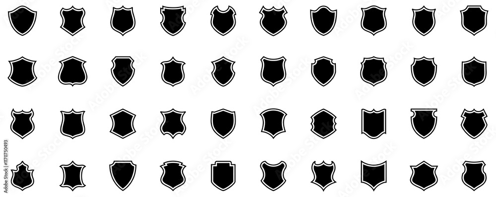Poster shield icons set. protect signs different shields icon collection. collection of security shield ico