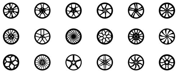 Car wheel icon set. Car rims icon. Auto tire collection. Car tyre set. Vector Illustration. EPS 10 © Yana