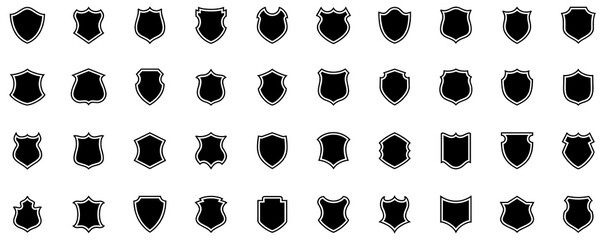 Shield icons set. Protect signs Different shields icon collection. Collection of security shield icons with contours and linear signs. Vector illustration. EPS 10