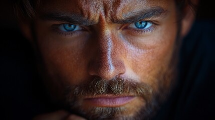 Obraz premium Close Up Portrait Of A Man With Blue Eyes