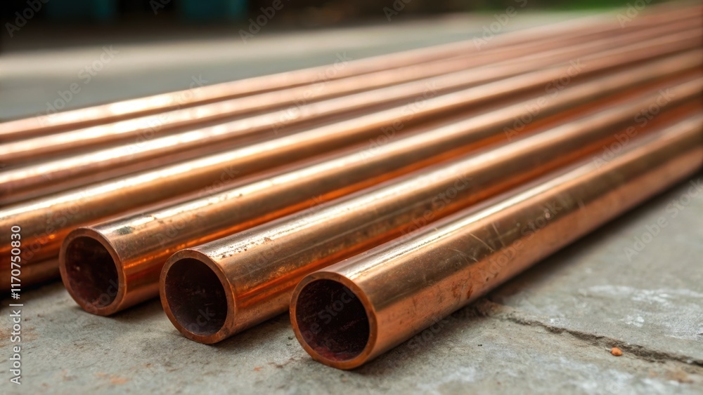 Poster a macro shot of the copper pipes highlights the unique textures and subtle reflections on their surf