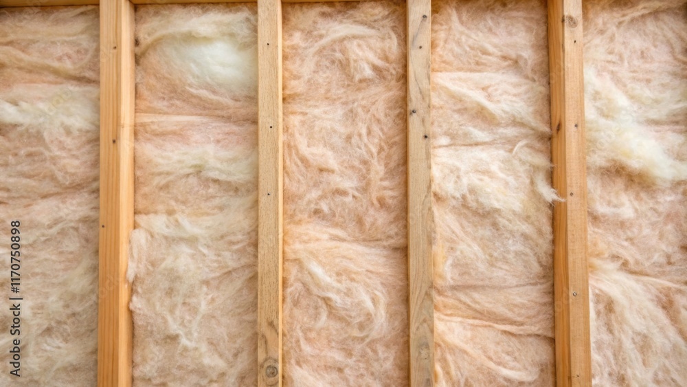 Aufkleber A macro shot of the insulation material itself focusing on the fibrous texture and soft hues. Surrounding wooden studs provide a structural boundary emphasizing the isolation and