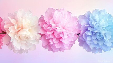 Fototapeta premium Soft Pastel Flower Arrangement with Pink and Blue Blooms on a Gentle Gradient Background