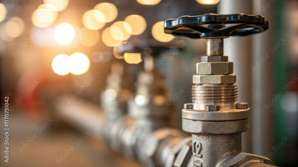 Poster A macro shot revealing the detailed threading and craftsmanship of the valve connections underscoring the importance of precision in plumbing. The soft bokeh effect renders the