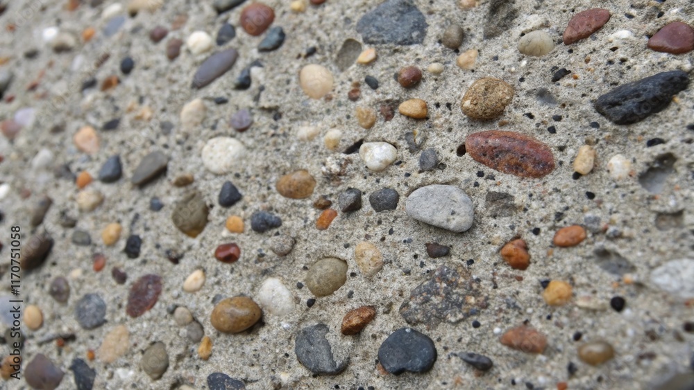Aufkleber A macro shot revealing the aggregate within the concrete footings with small pebbles and gravel lending color and variety to the structure. The rough surface is punctuated with