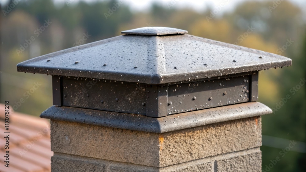 Poster a macro shot zooming in on the surface of one of the chimney caps revealing tiny air bubbles and imp