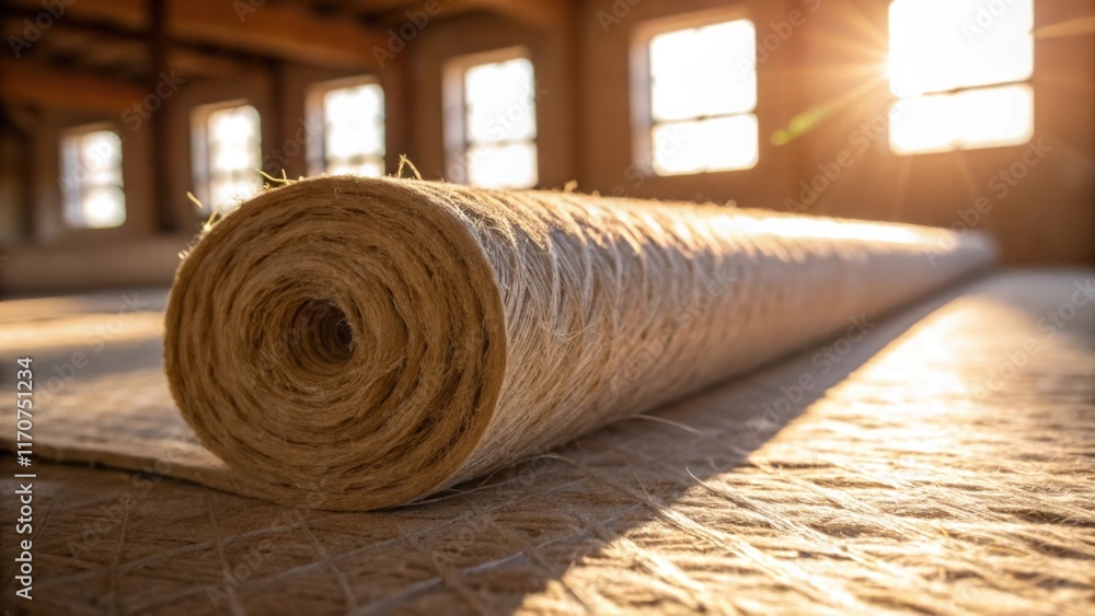 Poster A macro view capturing the texture of the insulation wrap emphasizing its insulating properties. The fibers and weaves are intricately detailed surrounded by the luminous halo of
