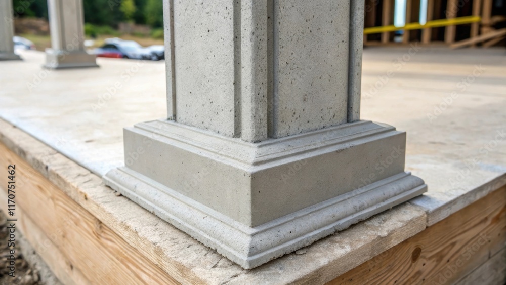 Poster a meticulous examination of the edge where the concrete meets the frame of a vertical pillar display