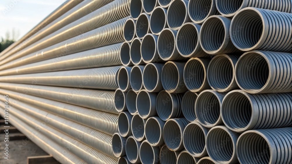 Aufkleber An angled perspective revealing a collection of electrical conduit tubes stacked together displaying their seamless edges and precise alignment. The play of light and shadow