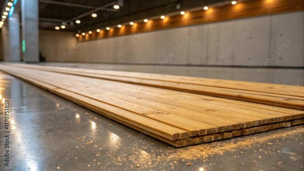 Aufkleber An array of bamboo planks rests side by side on a smooth unblemished concrete subfloor. The edges of each plank are precision reflecting careful attention to detail while small