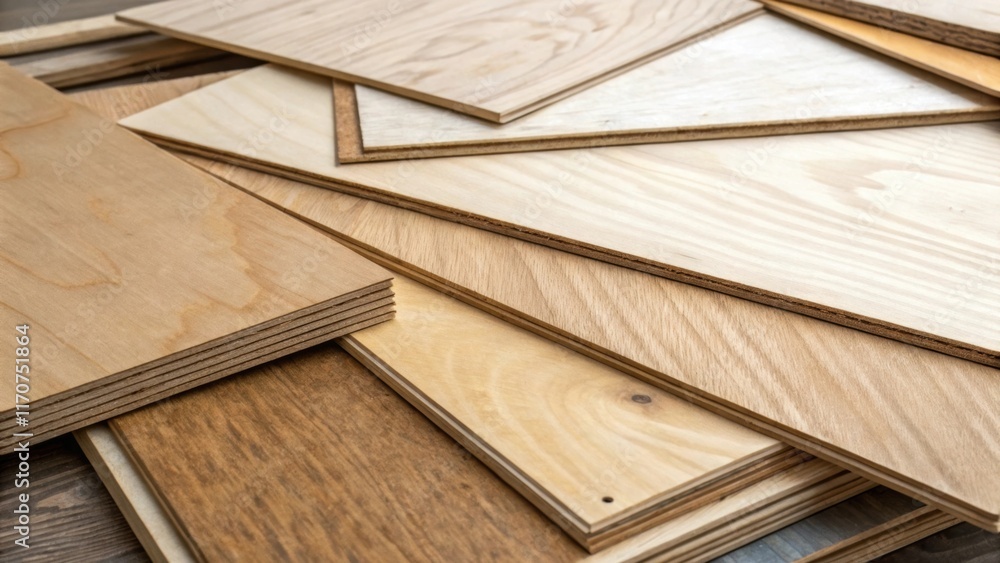 Leinwandbilder an arrangement of variously sized plywood sheets overlapping each other with thin gaps revealing gli