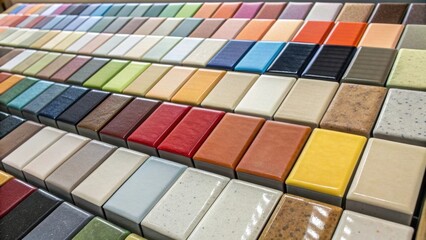 An array of ceramic tiles grouped by both color and finish
