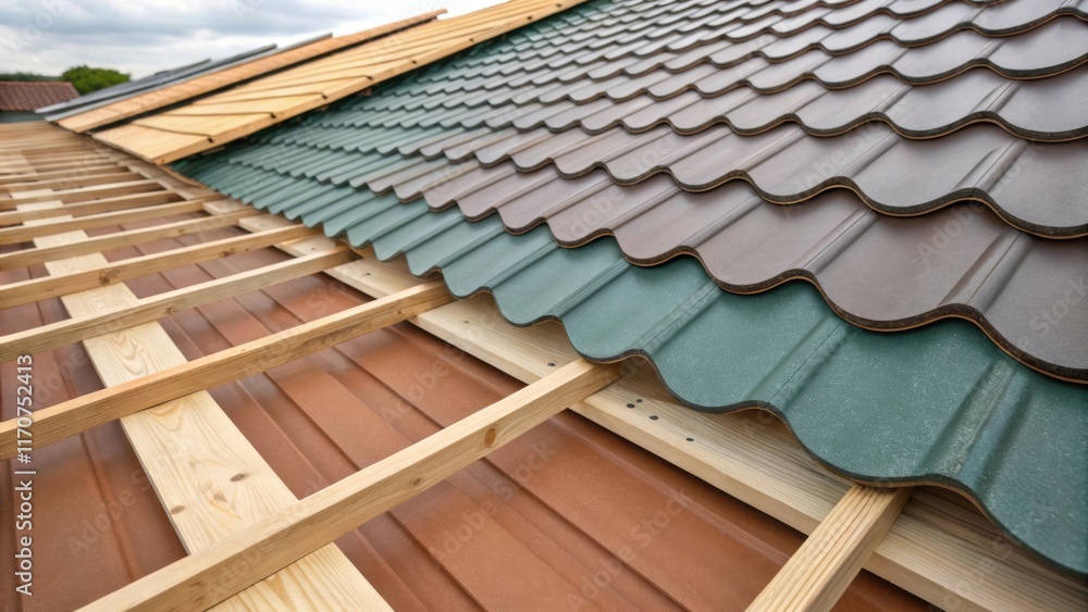 Aufkleber An artistic perspective of overlapping sheathing sheets where the craftsmanship is evident in the slight variations of color and finish with a section of the skeletal frame peeking