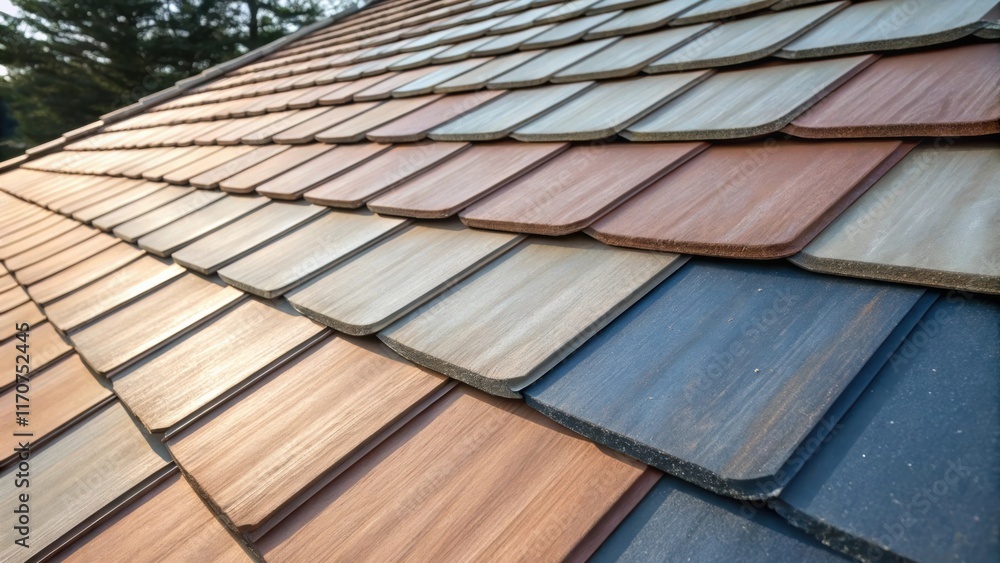 Aufkleber An artistic shot that captures the rhythmic pattern of stacked weatherproof flashing sections accented by natural light casting soft shadows revealing the slight variations in
