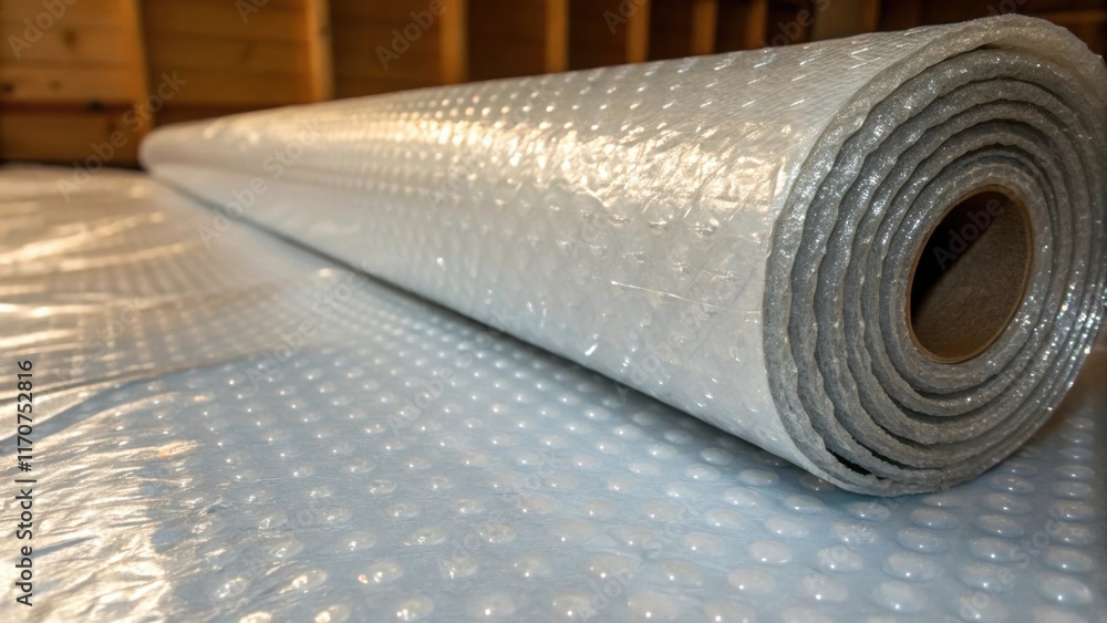 Poster An image focuses on the texture of the rolledup vapor barrier sheets plastic surface with tiny air bubbles visible reflecting the crawl spaces ambient light and emphasizing its