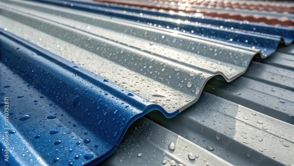 Poster An image focusing on the unique color variations of the sheet metal where deep blues and silvers intermingle. The surface is slightly weathered hinting at durability while small